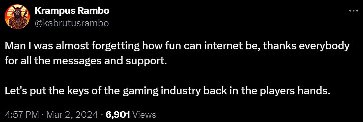 Archive link Kabrutusrambo thanks those who showed their support via Twitter