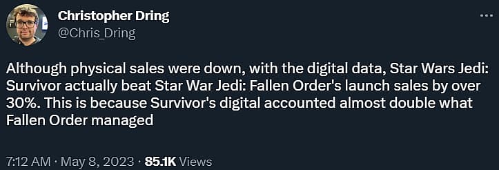 Christopher Dring: Star Wars Jedi: Fallen Order digital sales exceeded predecessor