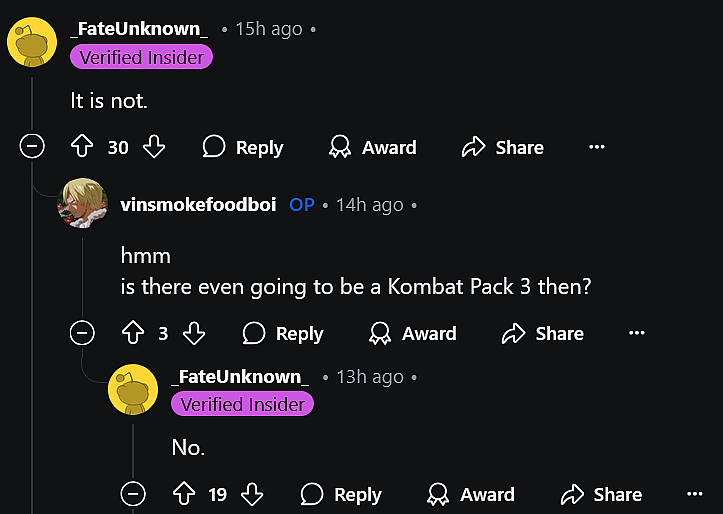 'Mortal Kombat 1' scooper /u/_FateUnknown provides an update about Warner Bros. Games' future DLC plans.