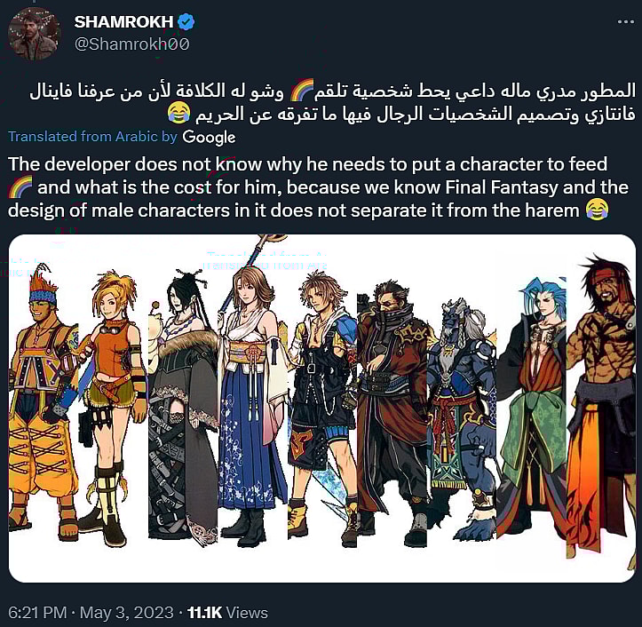 Shamrokh00 mocks Square Enix and the Final Fantasy series for promoting LGBT content via Twitter