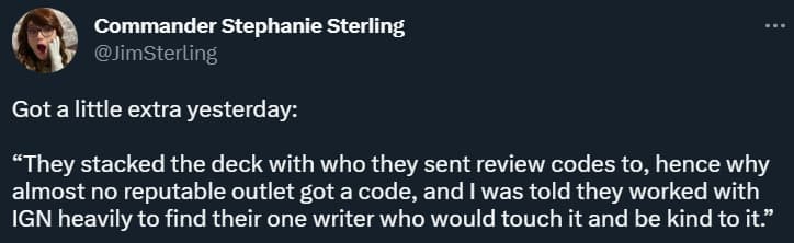 Stephanie Sterling claims review codes for Hogwarts Legacy had been handed out selectively via Twitter