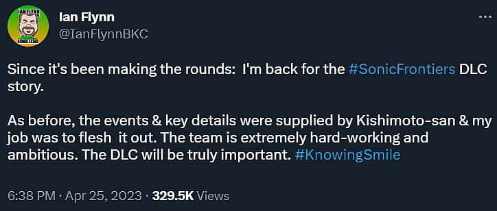 Ian Flynn confirms return for Sonic Frontiers DLC via Twitter
