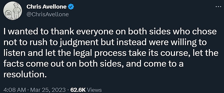 Chris Avellone thanks those who didn't judge quickly, listened, and let the legal process resolve via Twitter