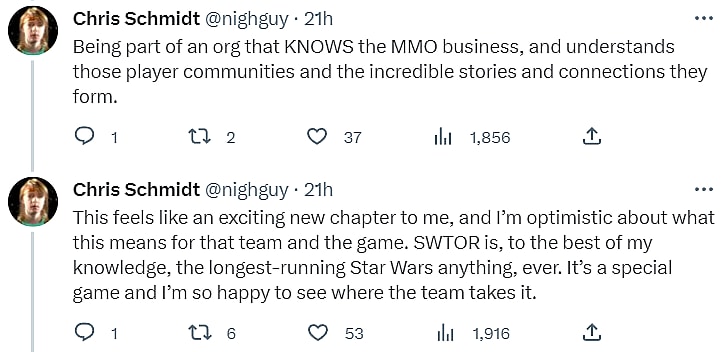 Archive Link Chris Schmidt feels there's a new hope for Star Wars: The Old Republic via Twitter