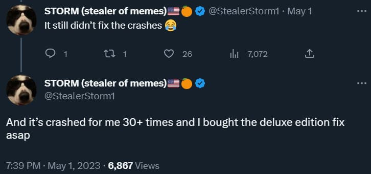StealerStom1 complains Star Wars Jedi: Survivor still fails to function properly via Twitter