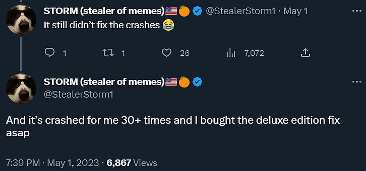 StealerStom1 complains Star Wars Jedi: Survivor still fails to function properly via Twitter