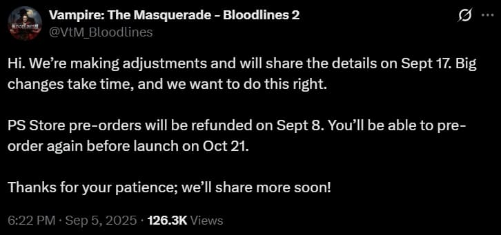 Vampire: The Masquerade - Bloodlines 2 (@VtM_Bloodlines) via X