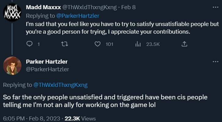 Parker Hartzler condemns those unhappy he worked on Hogwarts Legacy as "cis people" via Twitter