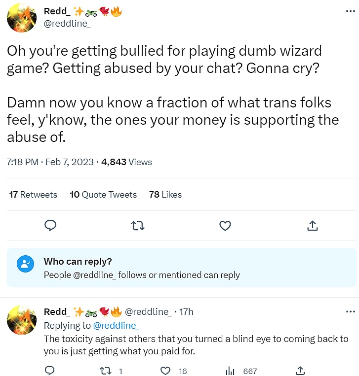 reddline_ mocks Pikamee being harassed via Twitter