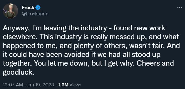 Archive Link Indiana "Frosk" Black states she's leaving "the industry" via Twitter