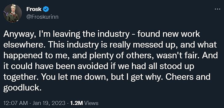 Frosk Black states she's leaving the industry via Twitter