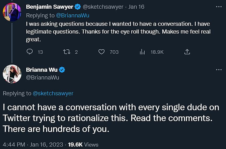 Brianna Wu refuses to engage with Benjamin Sawyer over Hogwarts Legacy boycott
