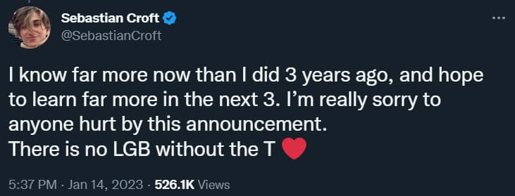 Archive Link Sebastian Croft apologizes for the harm he may have caused transgender people for voicing a character in Hogwarts Legacy via Twitter