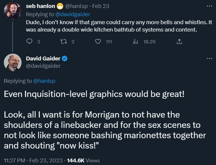 Hanlsp and David Gaider discuss Dragon Age: Origins' graphics via Twitter