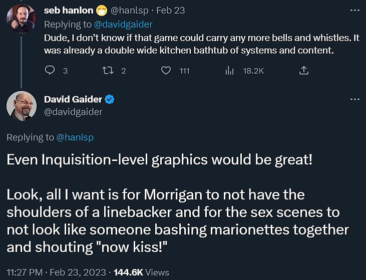 Hanlsp and David Gaider discuss Dragon Age: Origins' graphics via Twitter