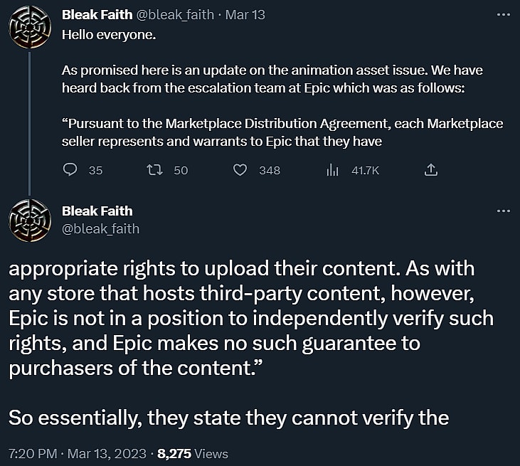 Archangel Studios reveal the reply they received from the Epic Marketplace via Twitter