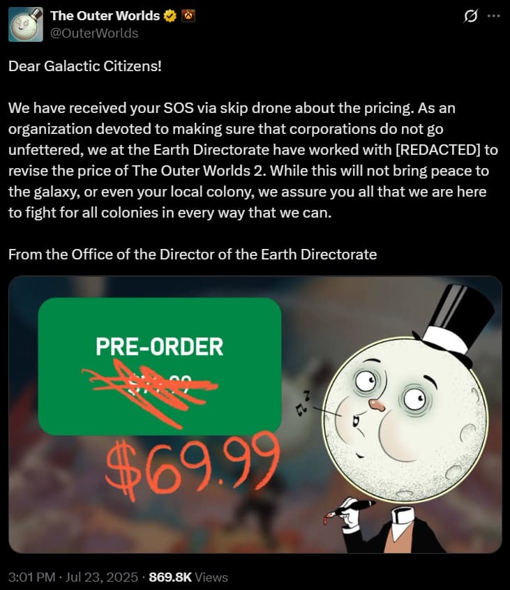 The Outer Worlds on X