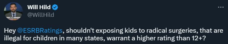 Will Hold condemns The Sims 4 adding top surgery scars, asking the ESRB if the game's 12+ rating still stands via Twitter