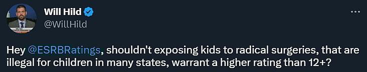 Will Hold condemns The Sims 4 adding top surgery scars, asking the ESRB if the game's 12+ rating still stands via Twitter