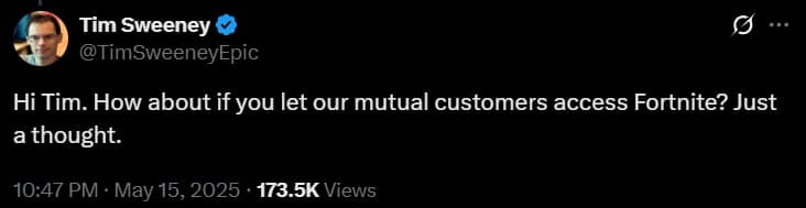 Tim Sweeney on X