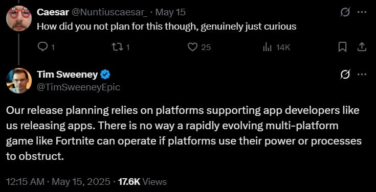 Nuntiuscaesar_ and Tim Sweeney on X