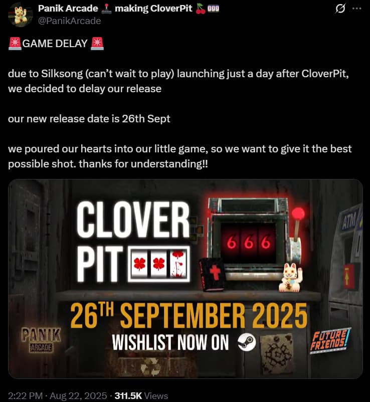 Panik Arcade delays CloverPit due to Hollow Knight: Silksong
