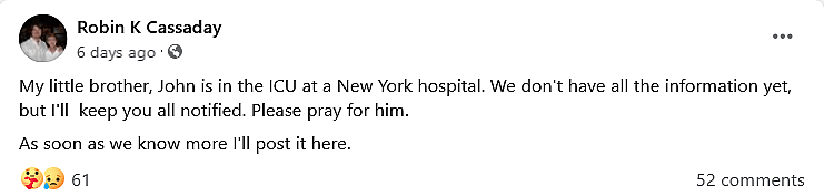 Robin Cassaday announces the death of her brother, Marvel Comics and DC artist John Cassaday.