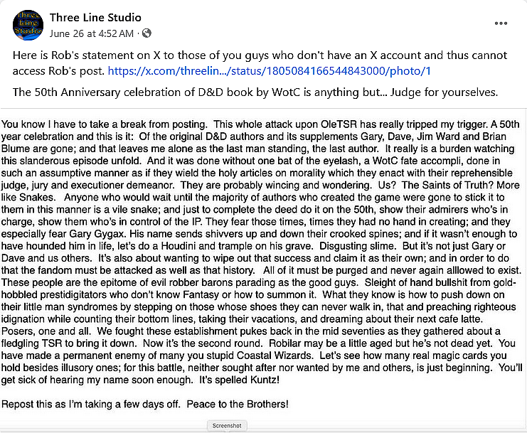 Original 'Dungeons & Dragons' designer Robert J. Kuntz lays into Wizards of the Coast over their ongoing attempts at revisionist history
