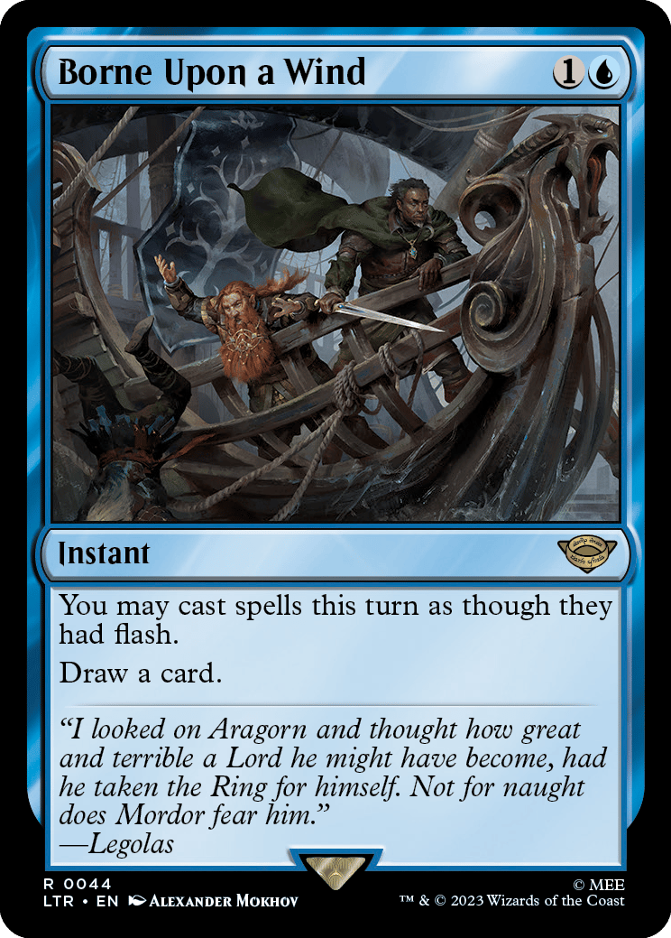 Borne Upon a Wind via Card #44, Magic: The Gathering - The Lord of the Rings: Tales of Middle-earth Set (2023), Wizards of the Coast. Art by Alexander Mokhoc.