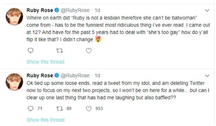 Ruby Rose Twitter delted