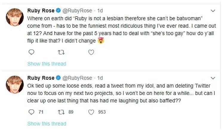 Ruby Rose Twitter delted