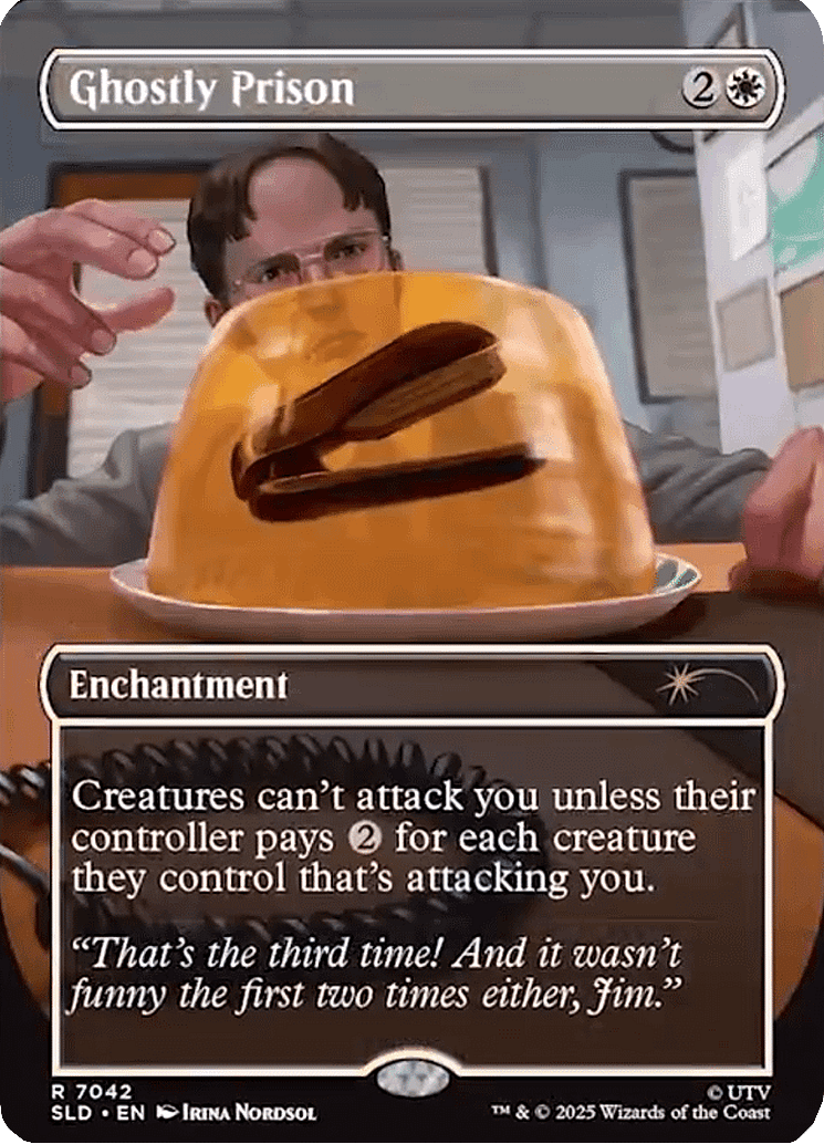 Jim Halpert entombs Dwight's stapler in Jell-o via Ghostly Prison, Magic: The Gathering - Secret
