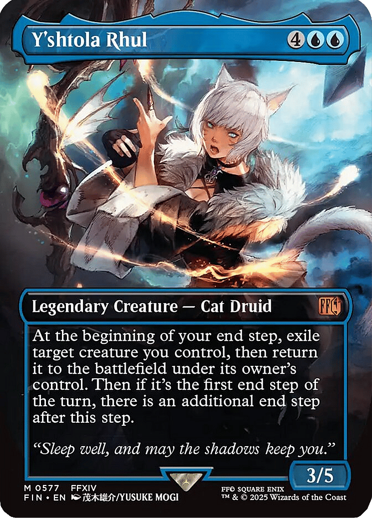 Y'shtola proves herself a formidable Conjurer via Y'shtola Rhul (Card #577), Magic: The Gathering - Final Fantasy (2025), Wizards of the Coast. Art by Yusuke Mogi.