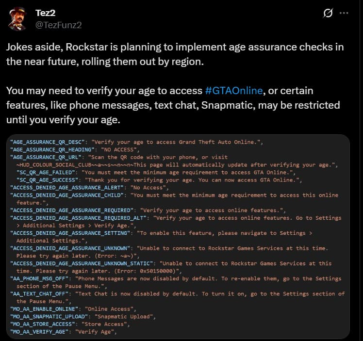 Tez2 exposes upcoming age verification for Grand Theft Auto Online