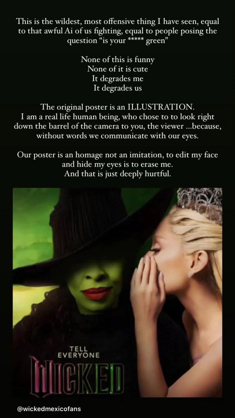 'Wicked' star Cynthia Erivo is unhappy with fan edits of the film's poster.