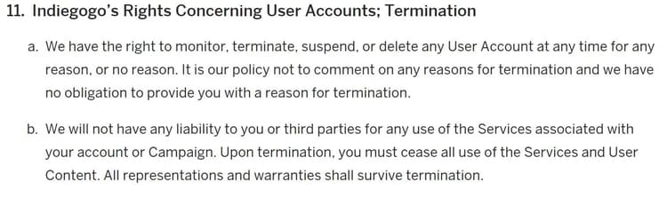 IndieGoGo Terms of Use