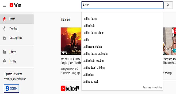 Tifa Lockhart Content Blocked from YouTube’s Auto-Fill Suggestions - Aerith Search Results