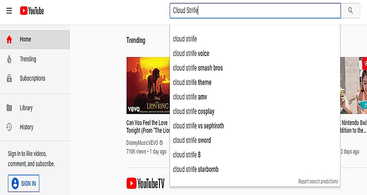 Tifa Lockhart Content Blocked from YouTube’s Auto-Fill Suggestions - Cloud Strife Search Results