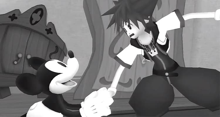 Young Mickey Mouse thanks time-travelling Sora in Kingdom Hearts III (2019), Square Enix