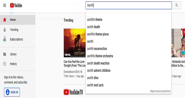 Tifa Lockhart Content Blocked from YouTube’s Auto-Fill Suggestions - Aerith Search Results