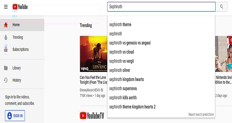 Tifa Lockhart Content Blocked from YouTube’s Auto-Fill Suggestions - Sephiroth Search Results