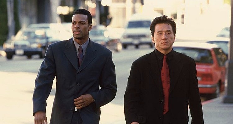 Carter and Lee walking the streets of L.A. in 'Rush Hour' (1998), New Line Cinema