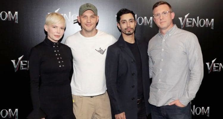 Ruben Fleischer, Tom Hardy, Riz Ahmed, and Michelle Williams