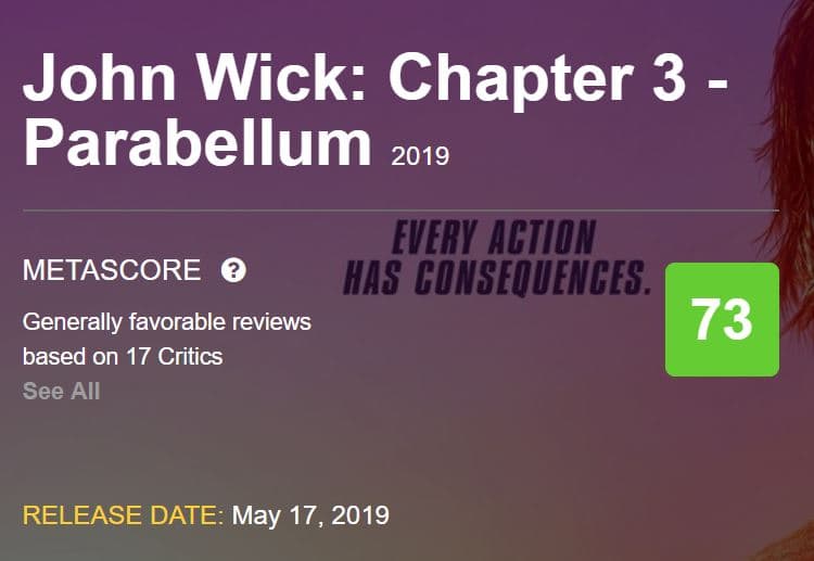John Wick 3 Parabellum Metacritic