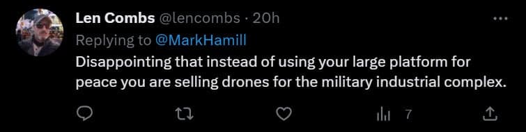 Len Combs accuses Hamill of carrying water for the military industrial complex.