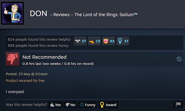 DON gives a succinct review of The Lord of the Rings: Gollum via Steam