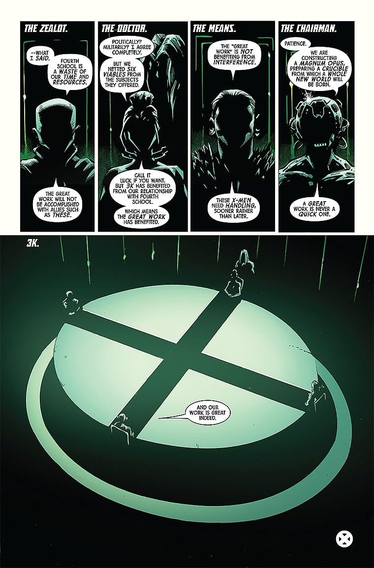 A new cabal of villains arise in X-Men Vol. 7 #1 "Fire-Baptized Species" (2024), Marvel Comics. Words by Jed MacKay, art by Ryan Stegman, JP Mayer, Marte Gracia, and Clayton Cowles.