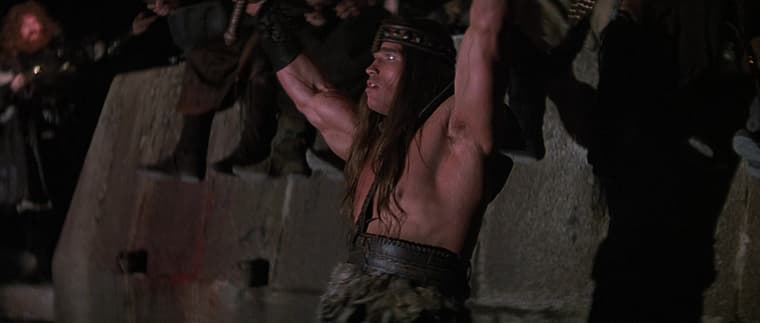 Here is your winner, Arnold Schwarzenegger, in Conan the Barbarian (1982), 20th Century Fox
