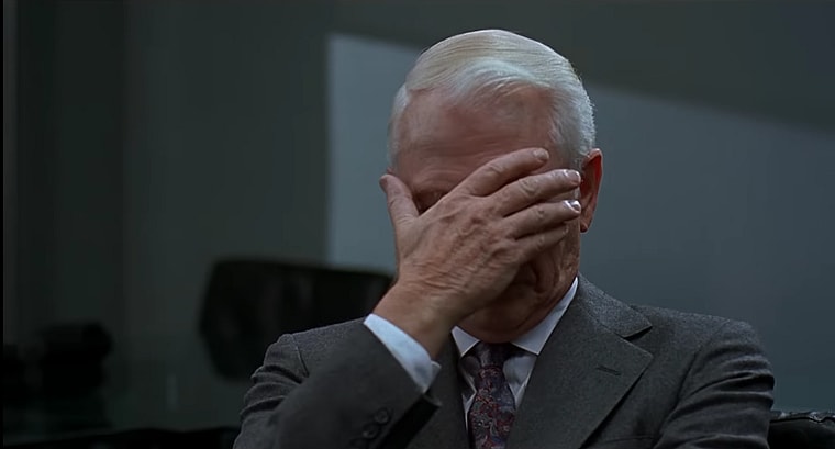 Dan O'Herlihy can't believe what he sees in RoboCop 2 (1990), Orion Pictures