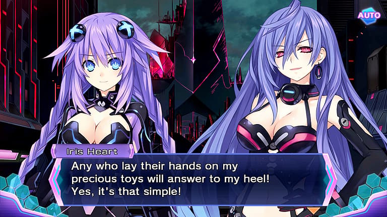 Neptune (Rie Tanaka) teams up with Iris Heart (Kana Hanazawa) in Hyperdimension Neptunia Re;Birth